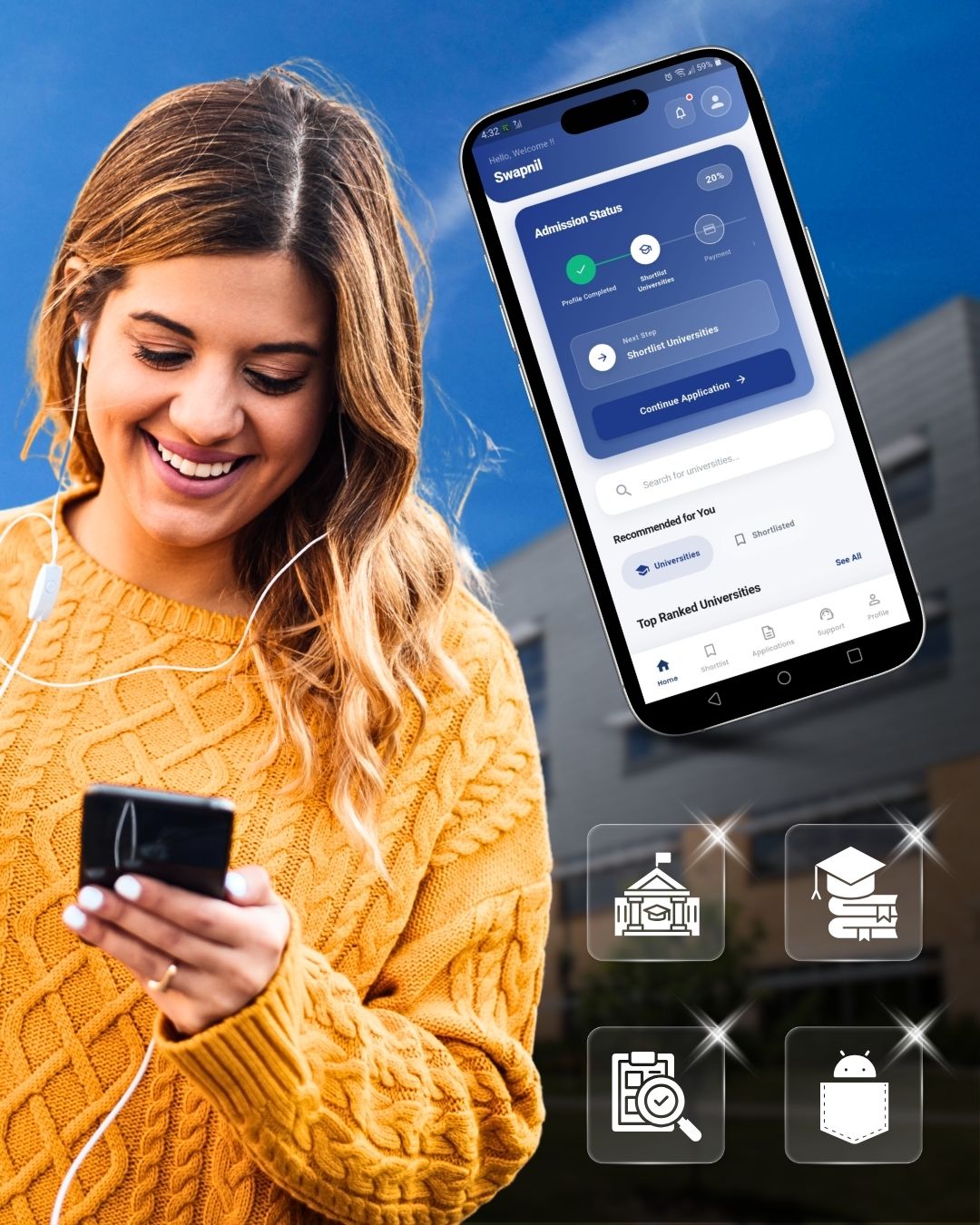 Student using SIU Mobile App